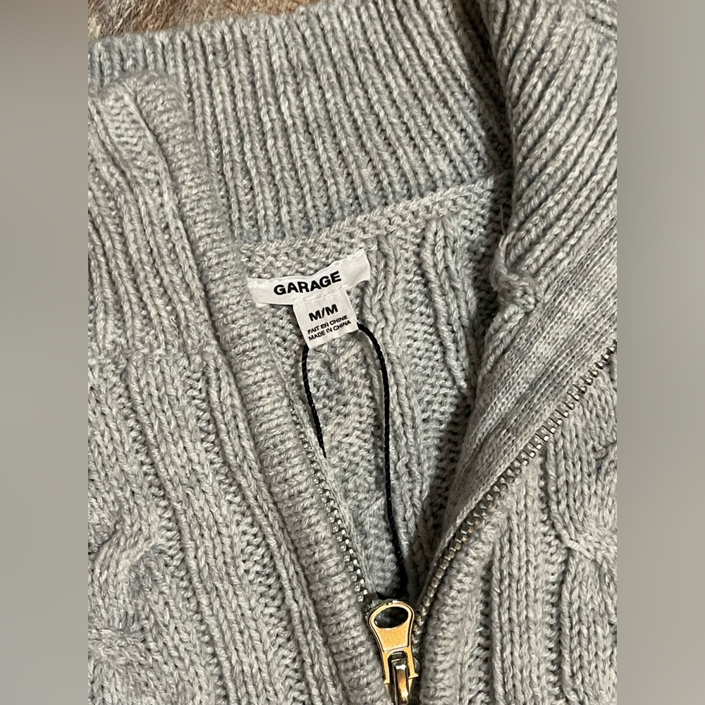 Garage Light Gray Cable Knit Quarter-Zip Sweater - Picture 2 of 2